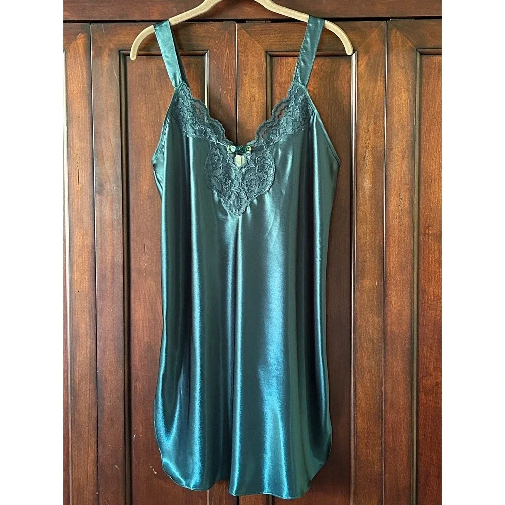 Expressions by California Dynasty Chemise Emerald Green 90s Vintage Nightie M